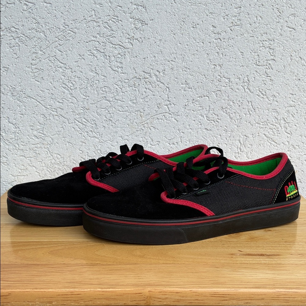 Cali Strong black suede & canvas  skate shoes with red details  Rasta